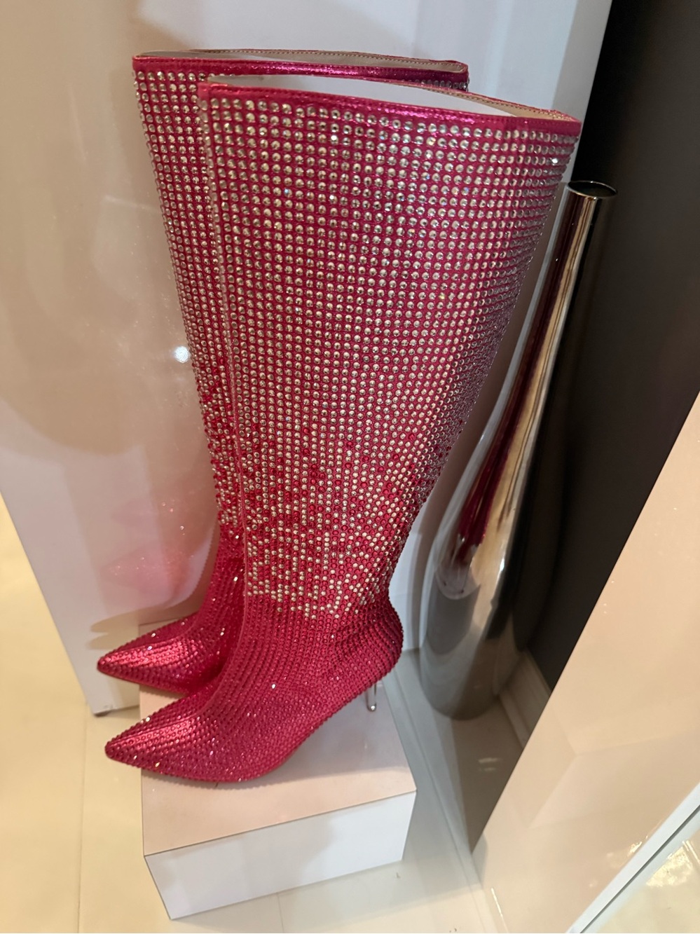 Crystal-Studded Pink Knee-High Stiletto Boots- NEW WITH TAGS BUT NO BOX!!!